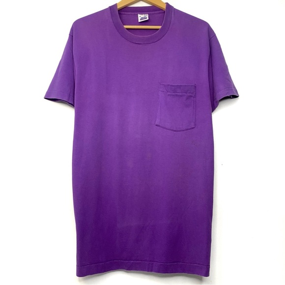 Vintage 80’s BVD Purple Single Stitch Selvedge Pocket T Shirt Made In USA Medium - Picture 4 of 7